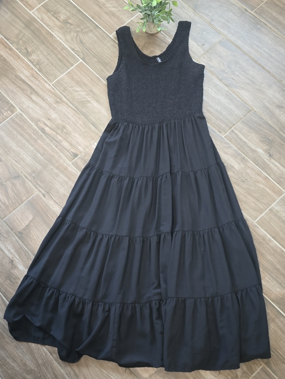 Women's Black Maxi Dress with Smocked Bodice